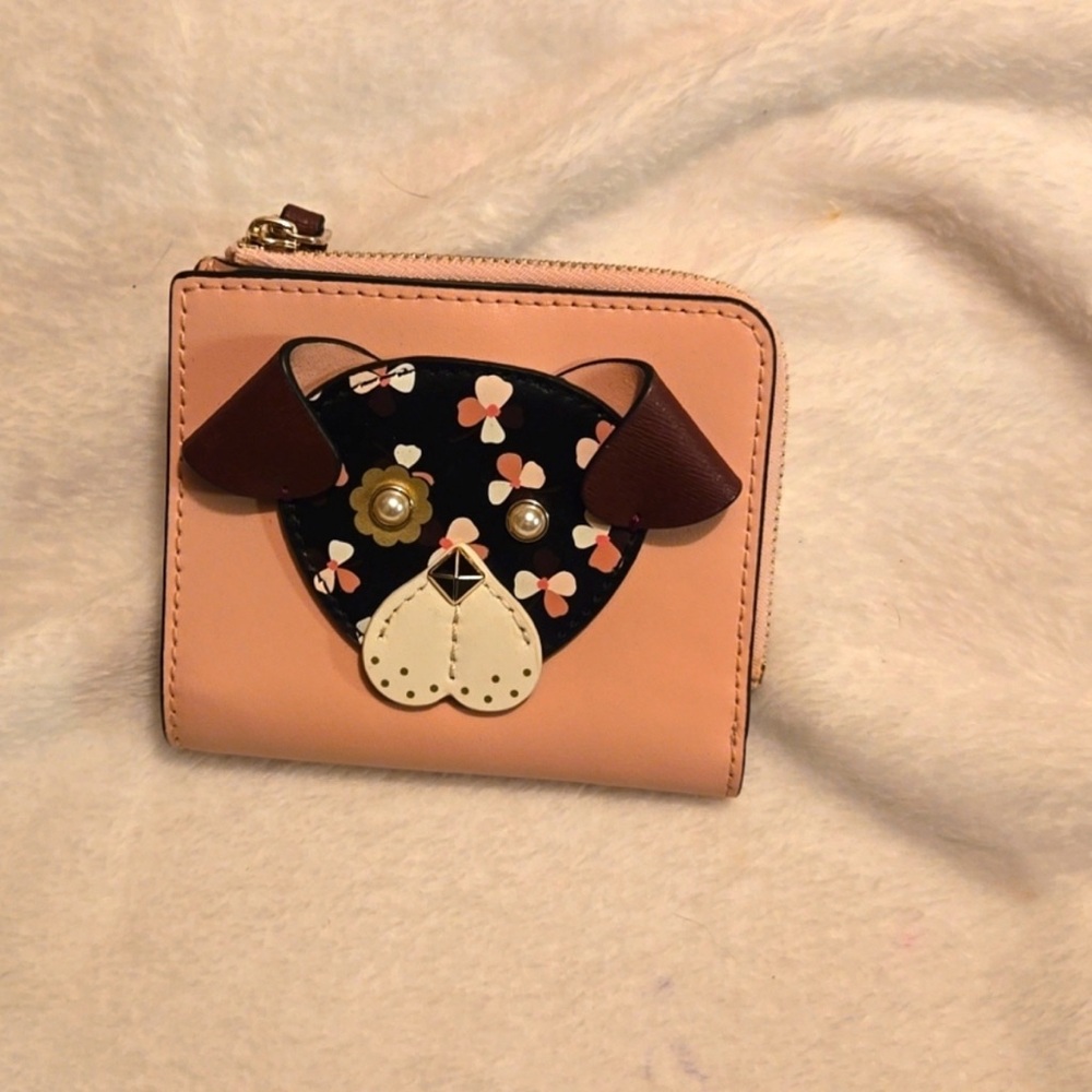 Collectors item, Kate Spade, floral pup, small zipper bifold wallet